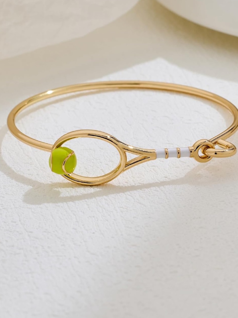 Gold Tennis Racket Bracelet Green Ball Sport Bangle Bracelet Fifi’s Closet - Picture 2 of 7
